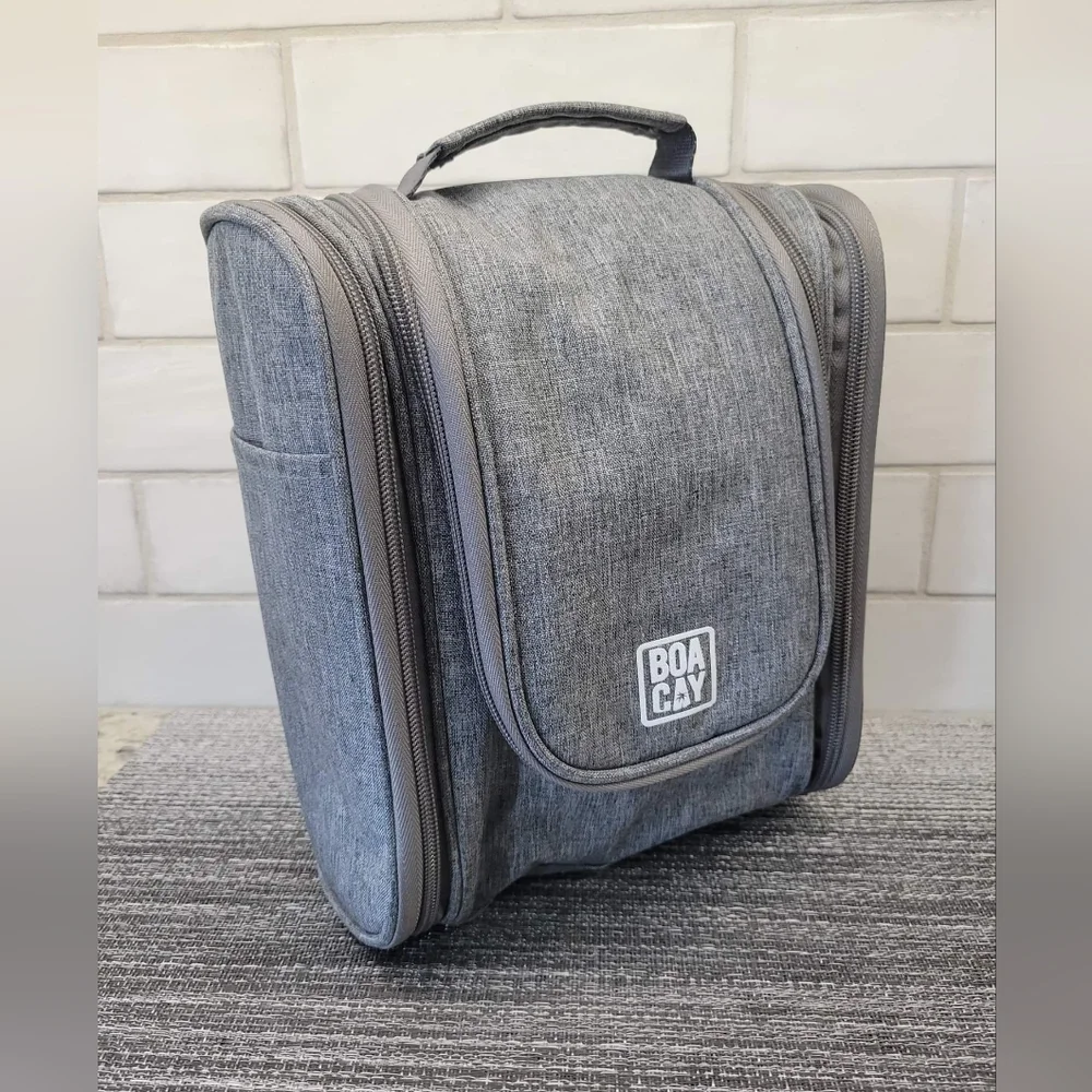 Gray hanging travel toiletry bag